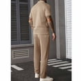 thumbnail image 4 of Ceisia Men's Slim Fit Waffle Knit Half-Zip Polo Shirt & Pants Set | Spring Summer Casual Two-Piece Outfit Gifts, 4 of 7