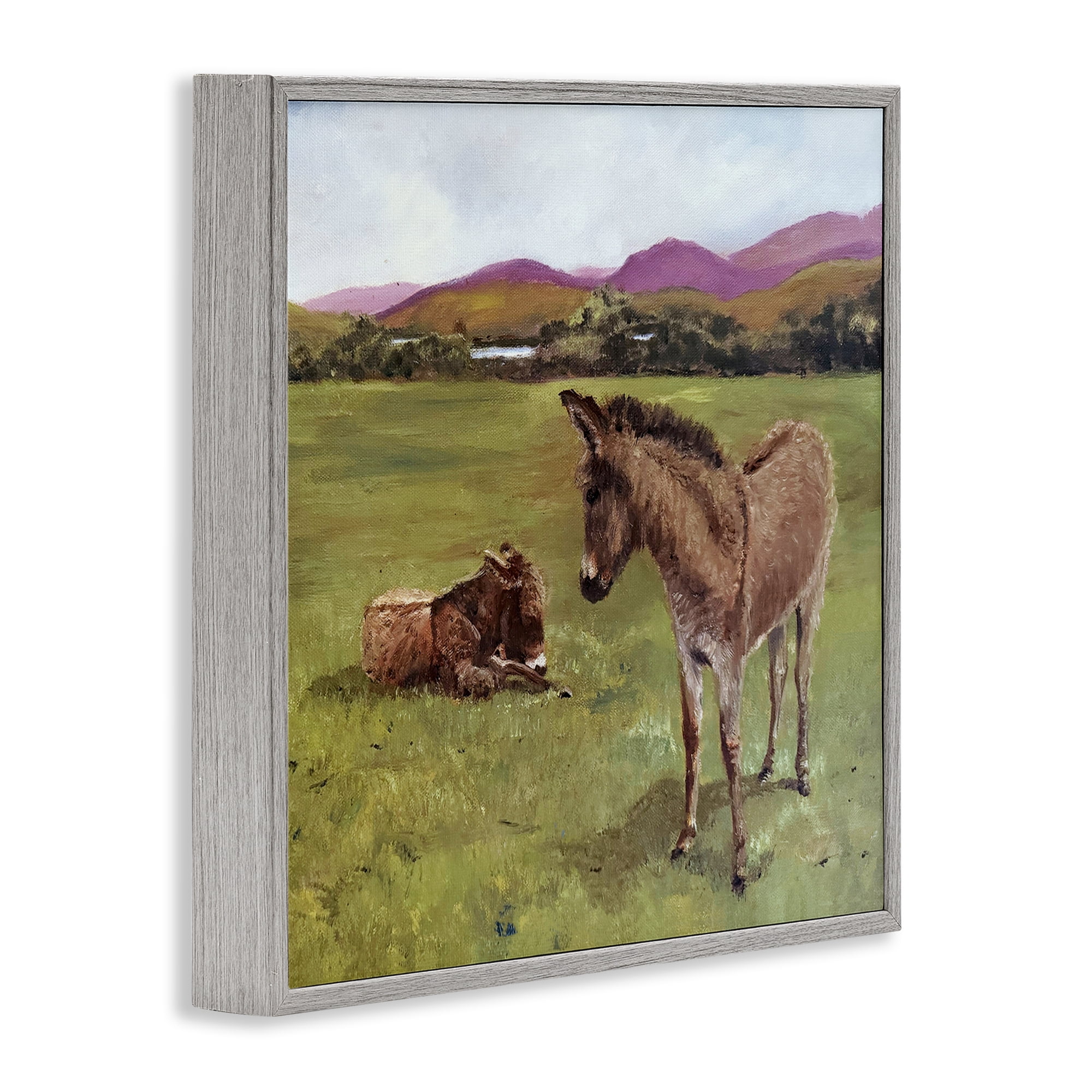 Donkey Duo in Pasture Gray Framed Giclee Art, design by Patricia Reynolds