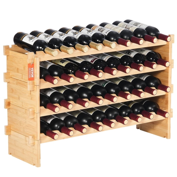 Botellero VEVOR para 36 botellas, apilable, madera de bambú, 4 niveles