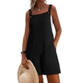 thumbnail image 2 of Jinhomg Linen Rompers for Women Adjustable Strap Summer Loose Bib Overalls Sleeveless Casual Shorts Jumpsuit with Pockets Black XL, 2 of 10