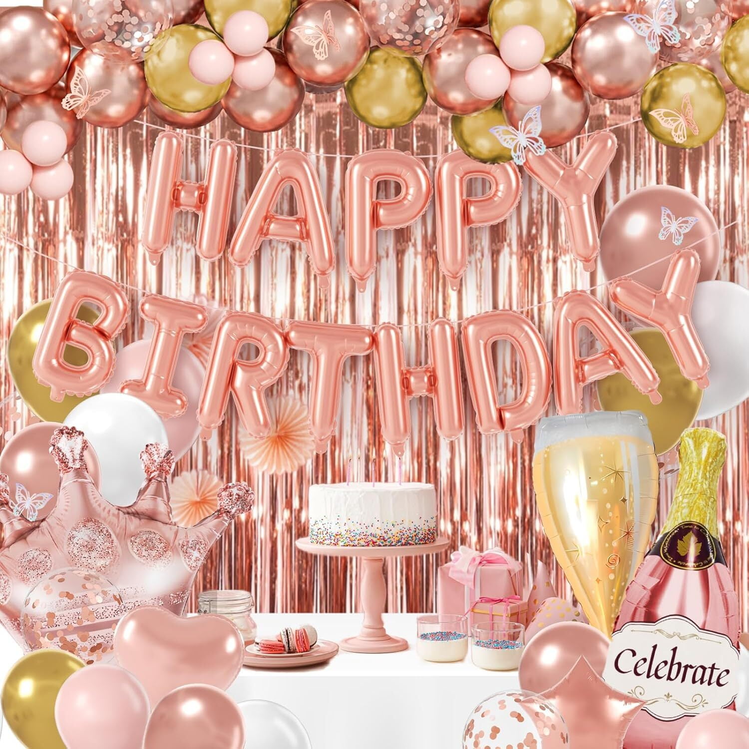Pink Golden Ball Wreath Bow Set, Birthday Party Decoration, Birthday Party and Wedding Balloon Supplies, Baby Shower Latex Balloon