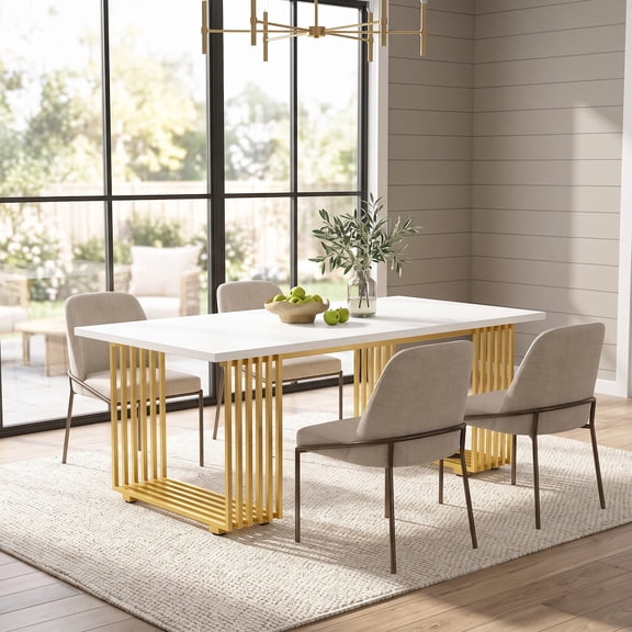 Fnova 70.8'' Dining Table for 6-8 People, Rectangular Dinner Table with Gold Metal Legs, Sturdy Metal Frame, Home Decor Table Suitable for Kitchen, Dining Room, Family Gatherings & Living Room