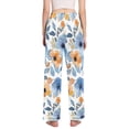 thumbnail image 3 of Dailycode Women's Pajama Pants Wide Leg Lounge Pj Bottoms With Pockets Blue and Orange Watercolor Floral, 3 of 7