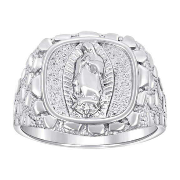 925 Sterling Silver Mens Nugget Guadalupe Religious Ring 16.9x16.9mm Wide Size 9 Ring for Men