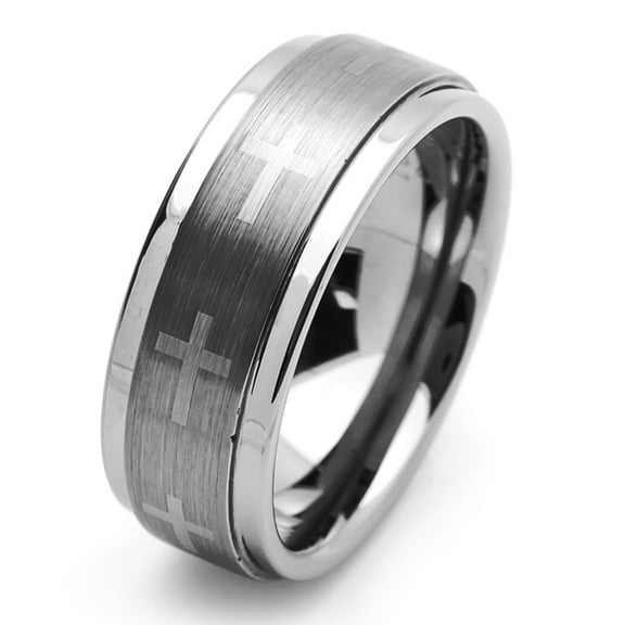 Men's Tungsten Carbide Wedding Band Ring 9mm Comfort Fit Cross Engraved For Men & Women