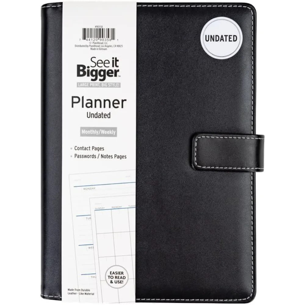 See It Bigger Padfolio Planner, Medium (6.5" x 9"), Black, UNDATED