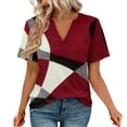 thumbnail image 2 of Red Women's Short Sleeve T-shirt, Womens Tops Summer Short Sleeve V Neck Blouses Business Casual Loose Fit Tshirts Trendy Fashion Outfits,Women's Short sleeve T-shirt S, 2 of 4
