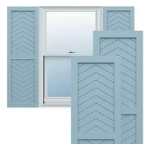 Ekena Millwork 18"W x 54"H True Fit PVC Two Panel Chevron Modern Style Fixed Mount Shutters, Peaceful Blue (Per Pair - Hardware Not Included)