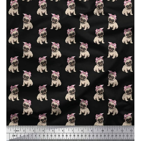 Soimoi Cotton Duck Fabric Pug Dog Printed Fabric 1 Yard 42 Inch Wide