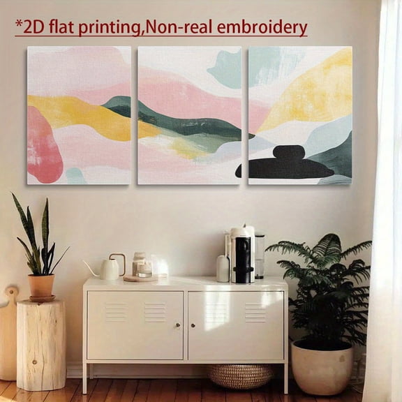 3pcs Abstract Canvas Wall Art Prints - Modern Pastel Pink Yellow Green Blue White Black Frameless Dec f Living Room Bathroom Bedroom, Unframed Canvas Art