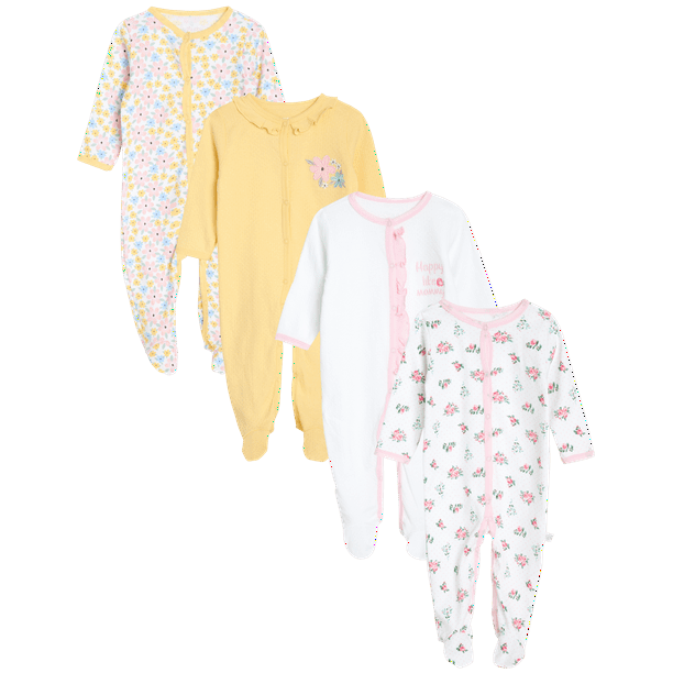 Duck Duck Goose Baby Girls' Blanket Sleeper 4 Pack Take Me Home Sleep n Play Pajamas (09M