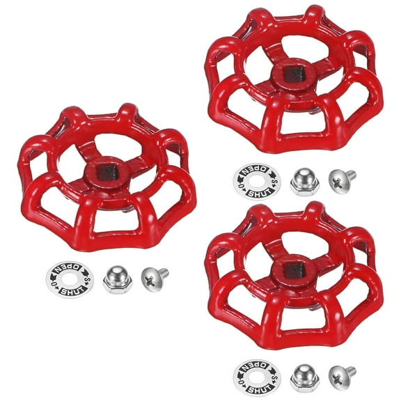 Uxcell 3-Set Outside Faucet Handle, 6x6mm Paint Cast Iron Square Stem Hole Water Spigot Handle with Screws Nuts Replacement [Red]