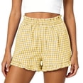 thumbnail image 5 of Karight Womens Gingham Ruffle Shorts Elastic Waist Casual Loungewear Sleep Shorts with Pockets, 5 of 7