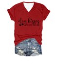 thumbnail image 1 of Camiseta de Manga Corta con Cuello en V Impresa Por la Carta de las Mujeres, 95% Poliéster 5% Spandex Vintage Top Ligero para Diario, Fiesta Y Primavera, 1 of 3
