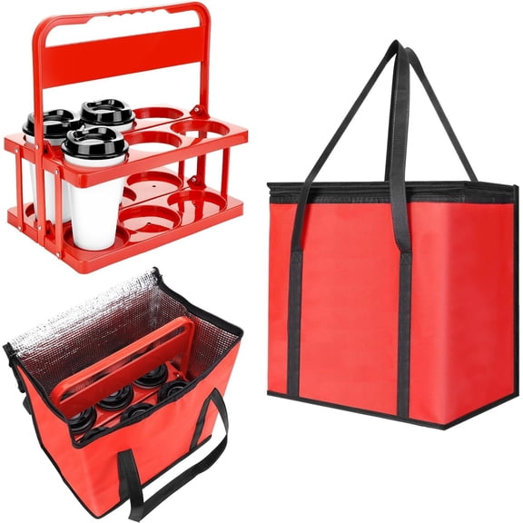 6 Cup Drink Carrier with Handle and Insulated Bag for Hot and Cold Drink/, Foldable Plastic Cup Holder and Large Capacity Insulated  Bag for Travel and Delivery