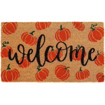 Fall Coir Doormat Welcome Pumpkins Door Mat Non-Slip Farmhouse Floor Mats Autumn Decorative Entrance Door Rugs for Halloween Thanksgiving Indoor Outdoor Bathroom Porch Decor, 17×30 Inch.