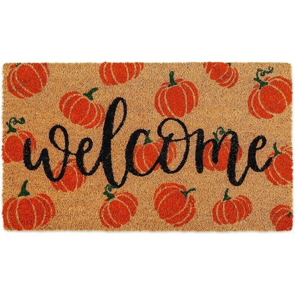 Fall Coir Doormat Welcome Pumpkins Door Mat Non-Slip Farmhouse Floor Mats Autumn Decorative Entrance Door Rugs for Halloween Thanksgiving Indoor Outdoor Bathroom Porch Decor, 17×30 Inch.