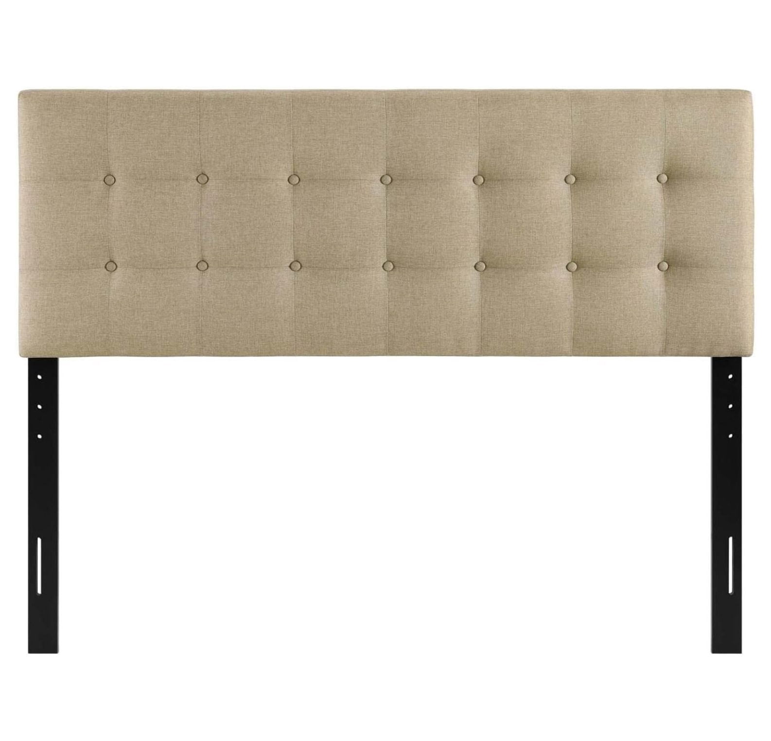 Exlonjet Emily Tufted Button Linen Fabric Upholstered Full Headboard in Beige