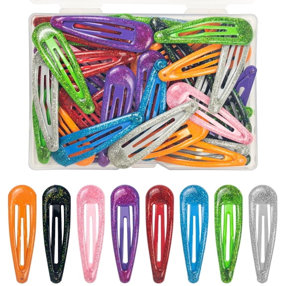 80-Pack Glitter Drop Metal Snap Hair Clips, Non-Slip Barrettes for Women and Girls, Sparkly Hair Accessories for Parties, School & Daily Use
