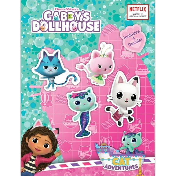DreamWorks Gabby's Dollhouse Decals - Set of 4 Vinyl Cat Stickers for Water Bottle Bike Helmet Laptop Skateboard - Outdoor Rated Water Resistant Vinyl