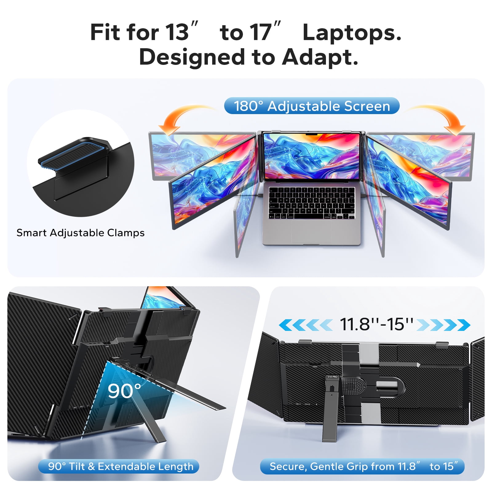 Laptop Screen Extender Dual Monitor, 14" FHD 1080P IPS Portable Monitor for Laptop, Triple Screen Setup, USB-C & HDMI Compatible, Plug & Play, Fits 13"-17.3" Laptops, Travel Laptop Monitor Extender