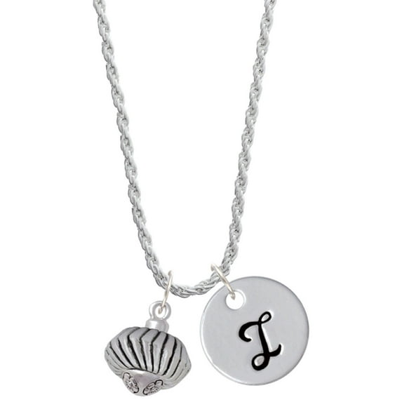 Delight Jewelry Silvertone Large Angled Rope Spinner Silvertone Script Initial Disc - I - Charm Necklace, 20"+3"