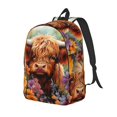 thumbnail image 1 of Disketp Countryside Colorful Floral Cow print Canvas Backpack Lightweight Travel Daypack Student Rucksack Laptop Backpack-, 1 of 5