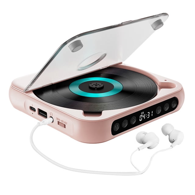 AMERTEER Wireless Rechargeable CD Player with Hold Function LED Display USB Audio Port 2000mAh Personal MP3 CD for Listening Music Prenatal Education Children Study