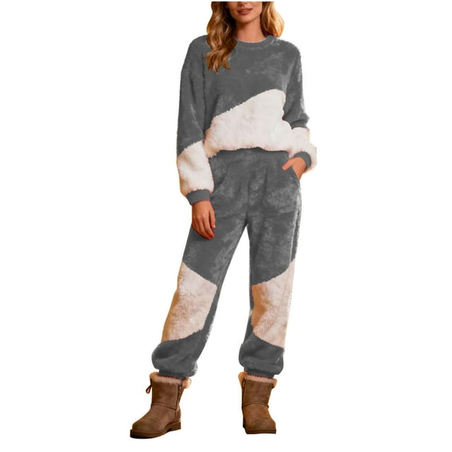 Womens Set,Casual Round Neck Solid Color Winter Thick Velvet Warm,Womens Winter Jacket