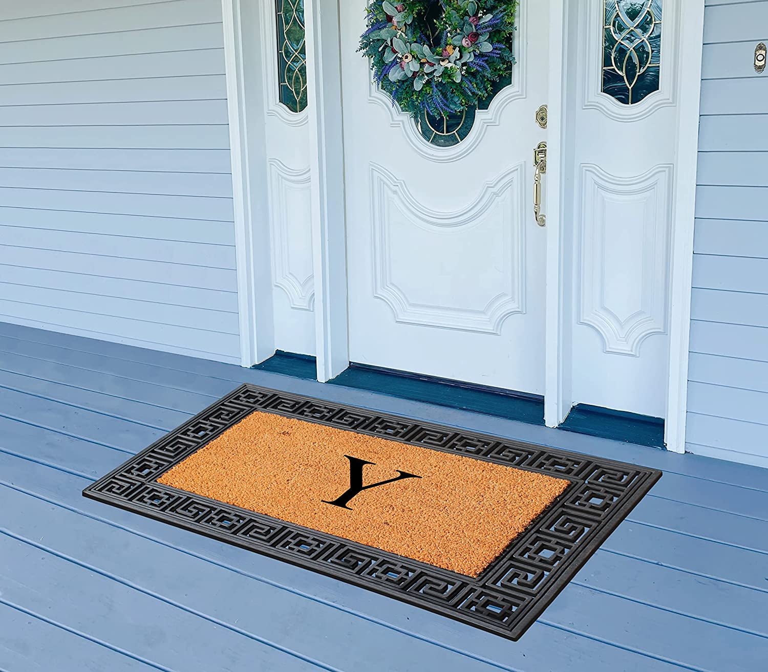 A1HC Natural Rubber & Coir 24x36 Monogrammed Doormat For Front Door, Anti-Shed Treated Durable Doormat for Outdoor Entrance, Heavy Duty, Low Profile, Easy to Clean, Long Lasting Front Porch Entry Rug