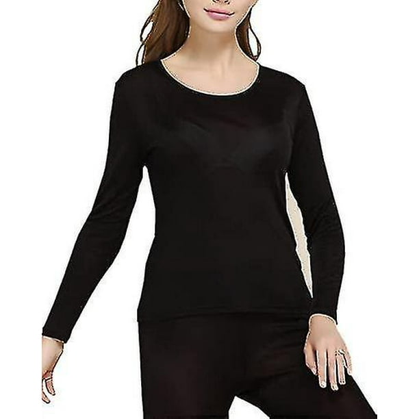 Fashion Silk Women's Silk Thermal Underwear  Silk Long Underwear Sets  Black L 