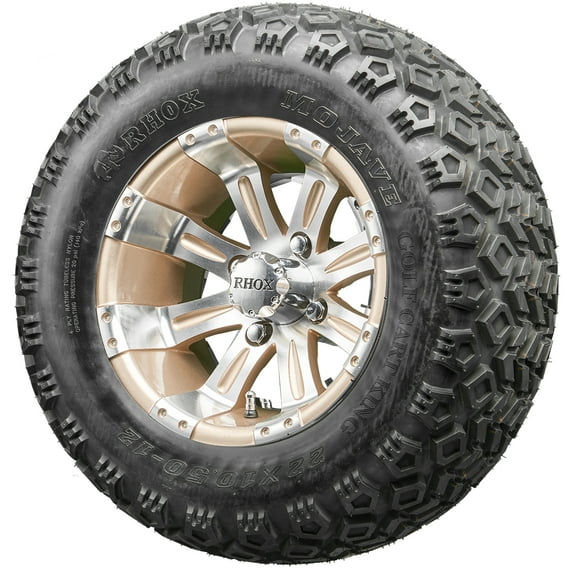 Golf Cart Wheels and Tires Combo - 12" RHOX RX181 Machined/Pearl - Set of 4