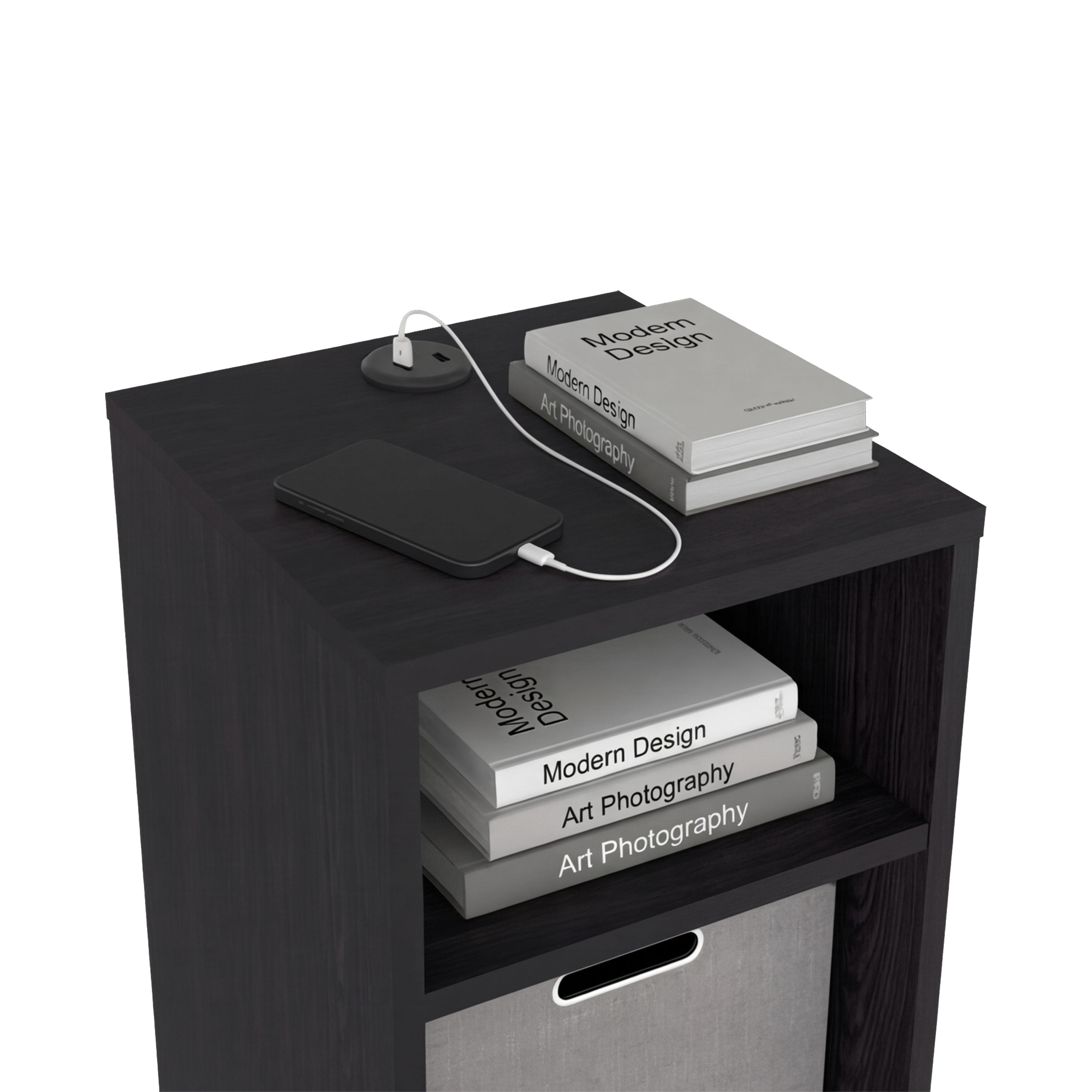 Side Table with 1 Shelf and 1 Fabric Storage Basket