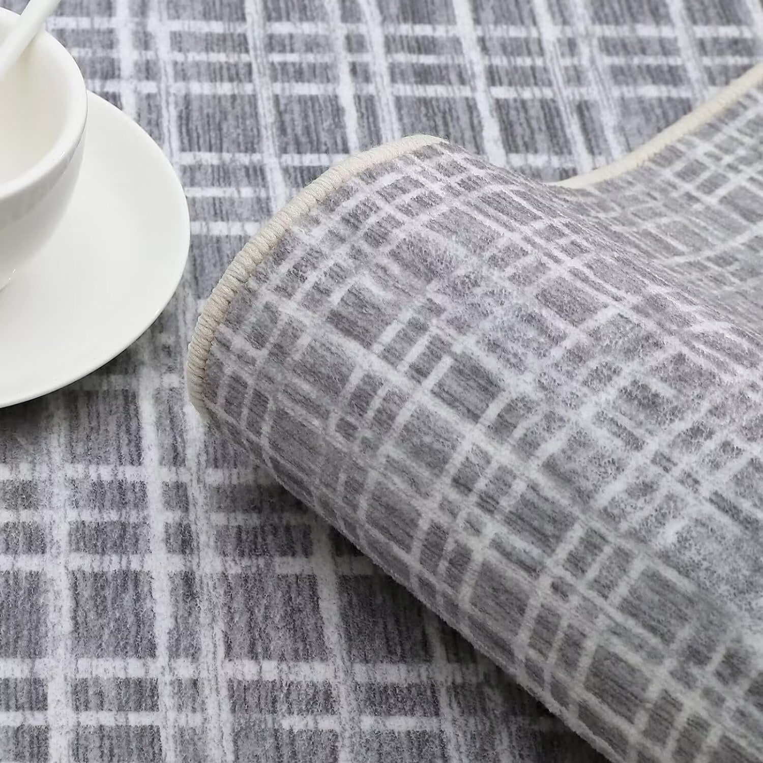 GlowSol 10' x 13' Large Washable Rug Modern Plaid Rug Indoor Farmhouse Checkered Rug Non-Slip Non Shedding Floor Carpet Low Pile Non-Slip Rug, Dark Gray