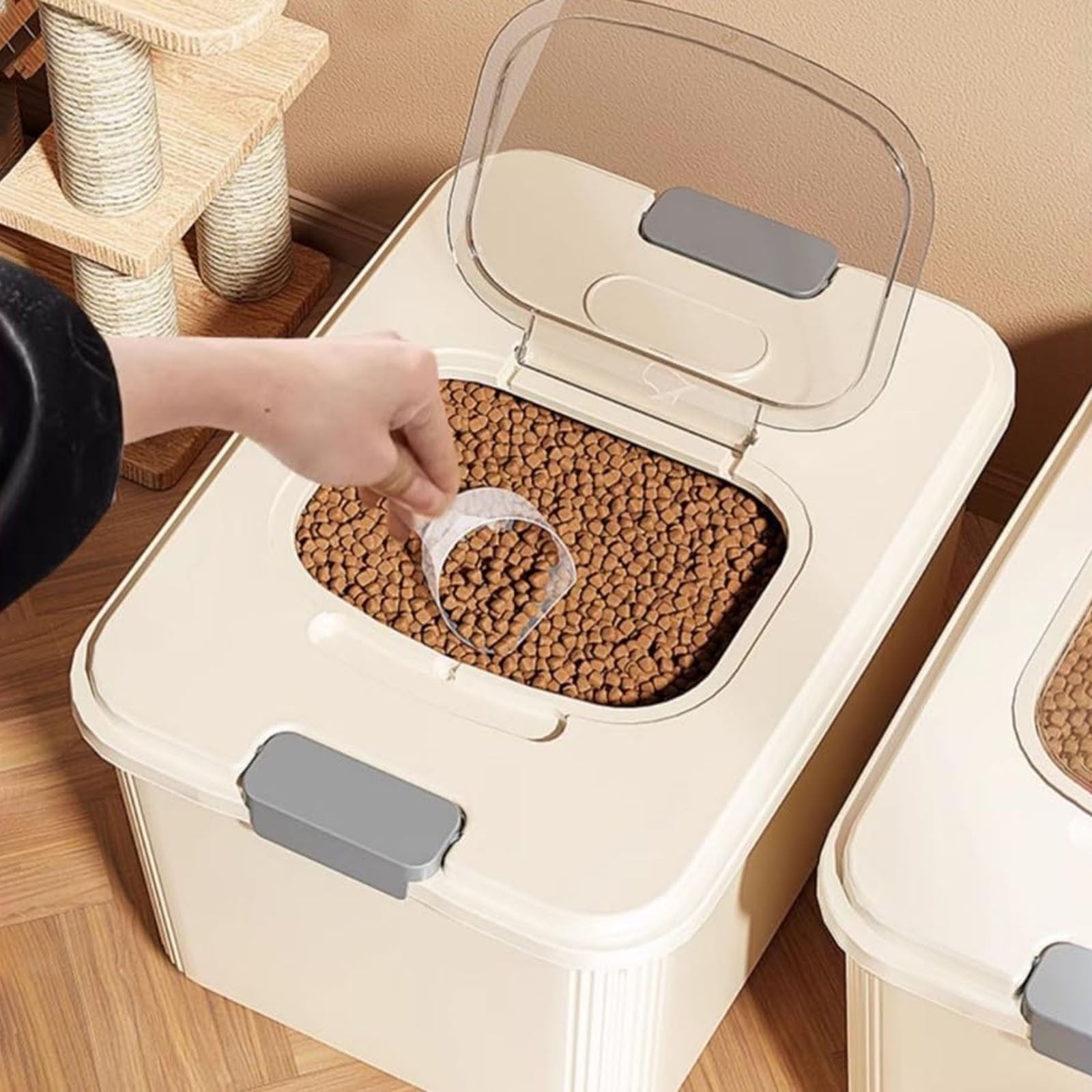 Airtight Pet Food Storage Container with Clear Lid & Measuring Cup - 27Lb Large Capacity Dry Food Bin for Dog/Cat/Bird Food, Flour, Rice & Cereal - BPA-Free Kitchen Pantry Organizer