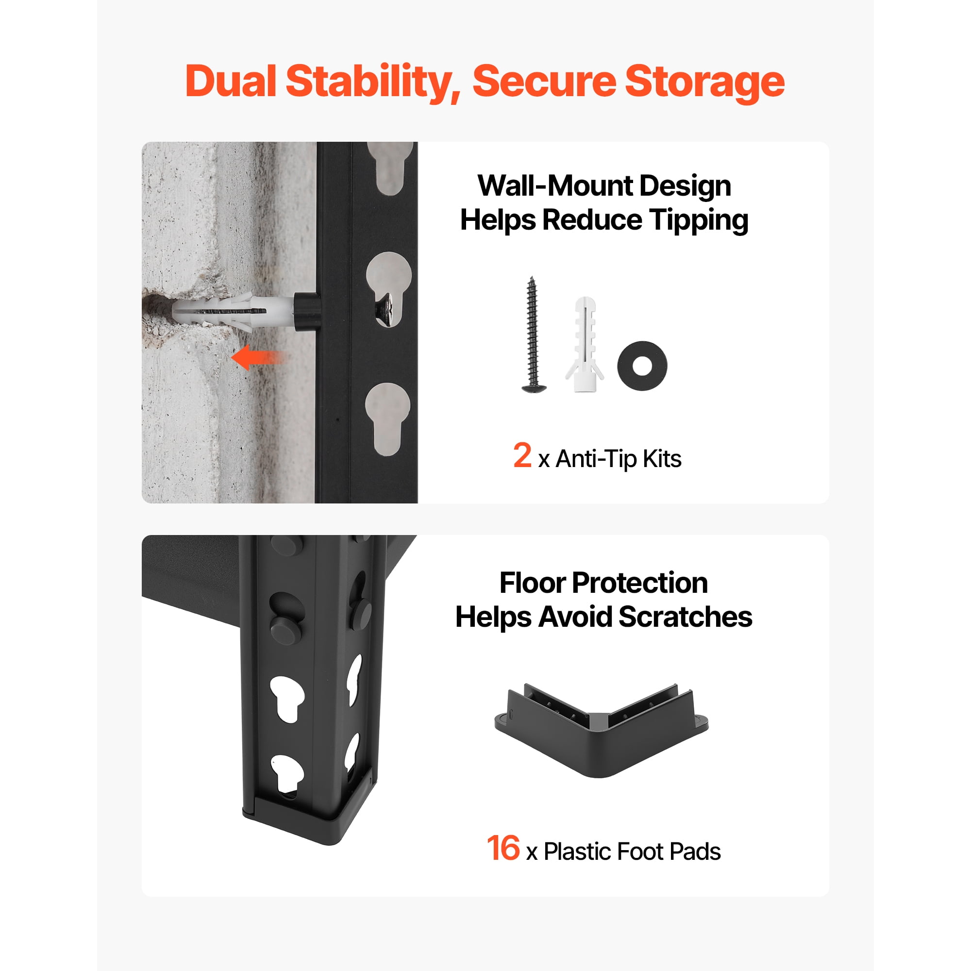 KFFKFF 5-Tier Adjustable Storage Shelves, 2000 lbs Capacity, Heavy-Duty Metal Utility Rack for Garage, Warehouse, Basement, or Kitchen, 36.34" W x 18.07" D x 71.38" H