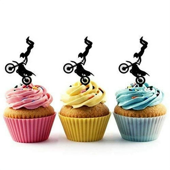 Extreme Motocross Silhouette Birthday Acrylic Cupcake Toppers 12 pcs