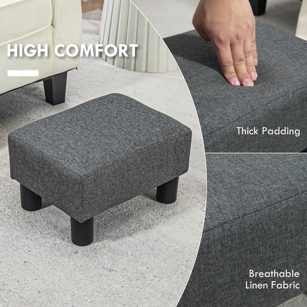 Kadyn Foot Stool, Ottomans Footrest Seat,Foot Stool with Linen Fabric Upholstery and Plastic Legs, Cube Ottoman, Charcoal Gray