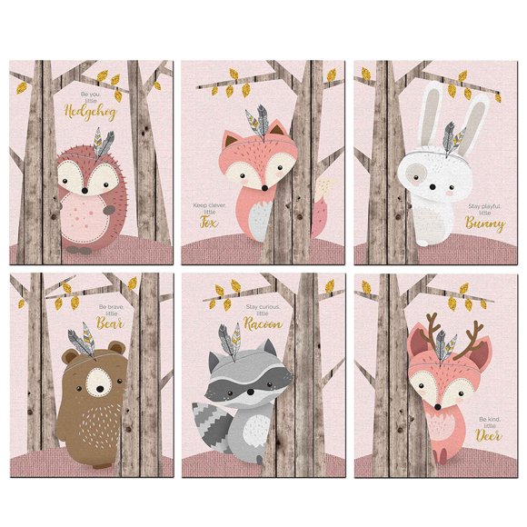 Visual Art Decor 6Pcs 30x21cm Cute Cartoon Animal Pattern Canvas Painting Wall Art Picture Home Wall Decoration