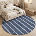 thumbnail image 3 of Round Area Rugs 4Ft, Navy Blue Stripes Non-Slip Washable Circle Rugs Carpet, Vintage Rustic Simple Lines Pattern Indoor Outdoor Rug Floor Mats Throw Runner for Bedroom Living Room Bathroom, 3 of 6