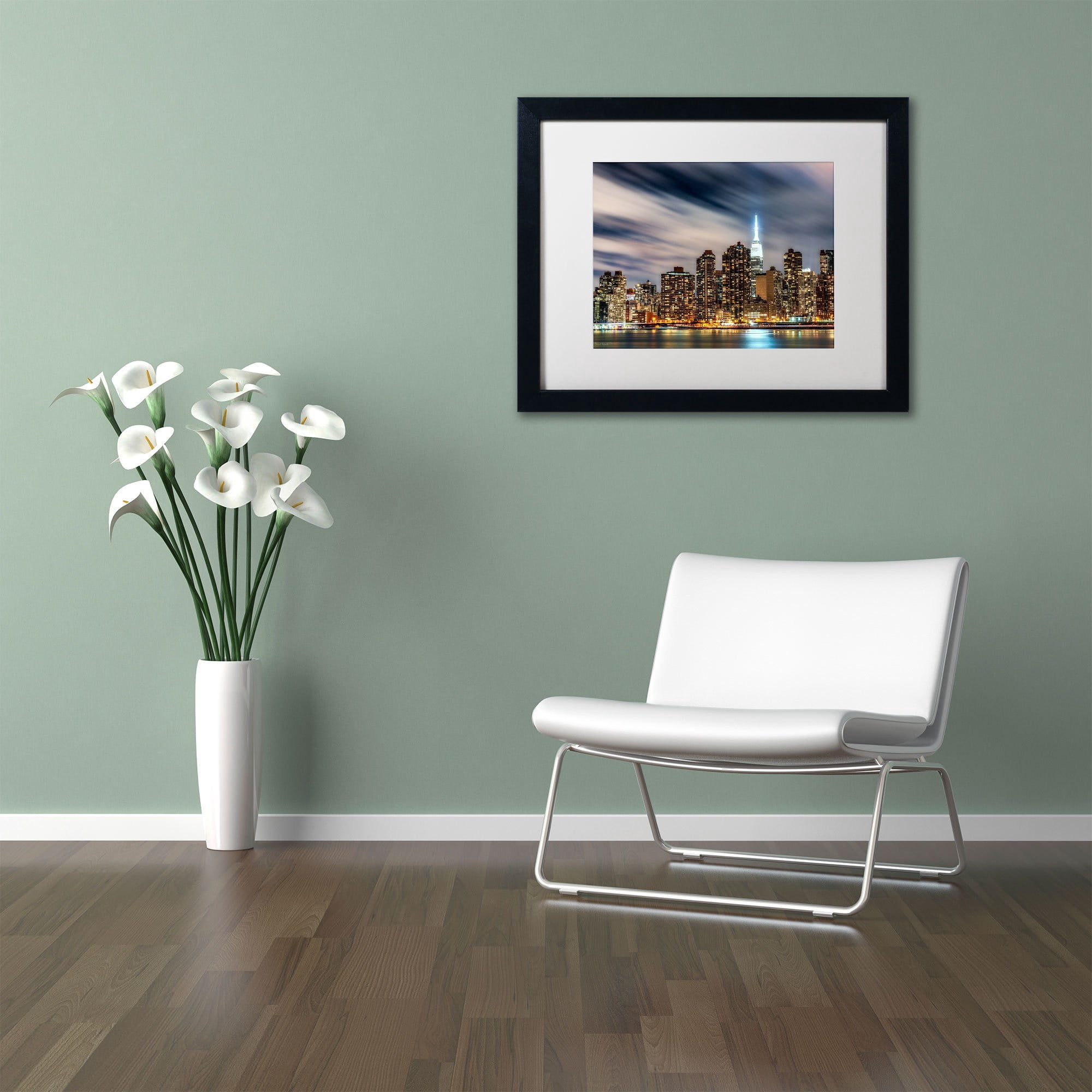 Trademark Fine Art "Midtown Over the East River-V" Canvas Art by David Ayash, White Matte, Wood Frame