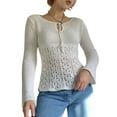 thumbnail image 2 of Liacowi Women Casual Crochet Knitted Hollow Out Pullover Long Sleeve O Neck Knitwear Tops for Spring Autumn, 2 of 9