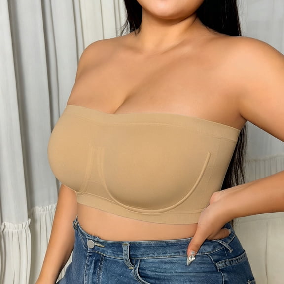 Women's Plus Size Strapless Bandeau Bra, Seamless Push-Up Tube Top with Anti- Silicone Grip, Comfort Wire-Free Full Bust Support for Daily Wear
