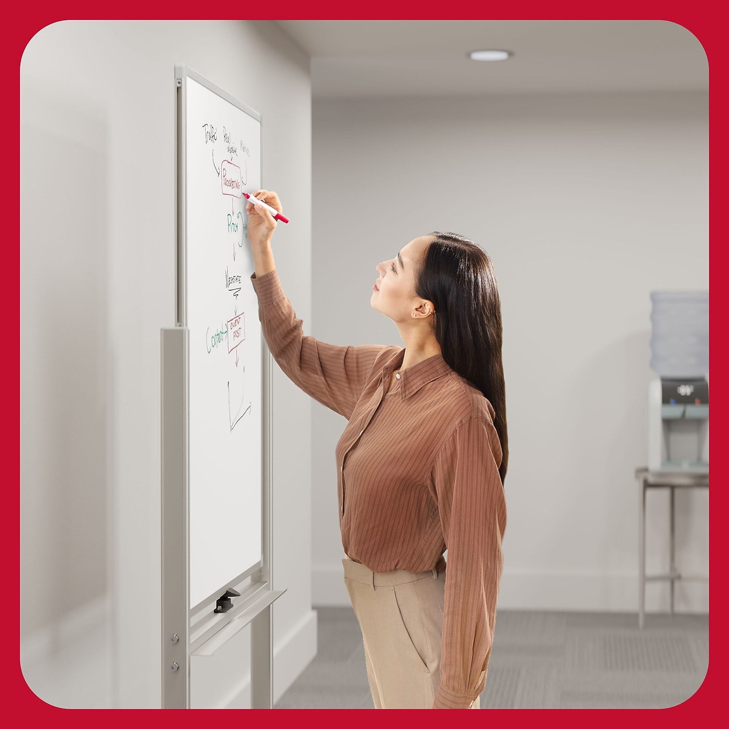 TRU RED Magnetic Painted Steel Mobile Dry Erase Board Aluminum Frame 30"H x 40"W (TR62827)