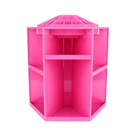 360 Rotating DIY Large Capacity Versatile Storage Box for Cosmetic, Brushes, Lipstick, Essential Oils Organization Space, Pink