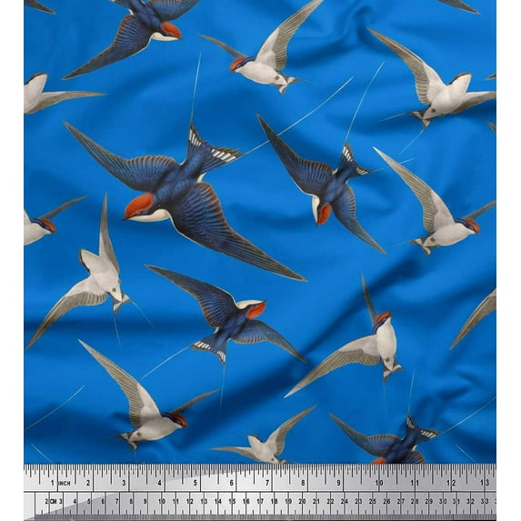 Soimoi Blue Cotton Voile Fabric Flying Woodpecker Bird Fabric Prints By Yard 56 Inch Wide
