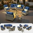thumbnail image 2 of Ovios 8 Pieces Patio Furniture Outdoor Conversation Set Rattan Wicker Outside Sectional Sofa with Swivel Chairs & Solar Light Table, Navy Blue, 2 of 10