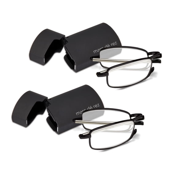 OPTIPAK Hard Case Folding Reading Glasses – Pocket Wallet Purse Compact Spring Hinge Readers for Men & Women – Lightweight Foldable Eyeglasses (Pack of 2)