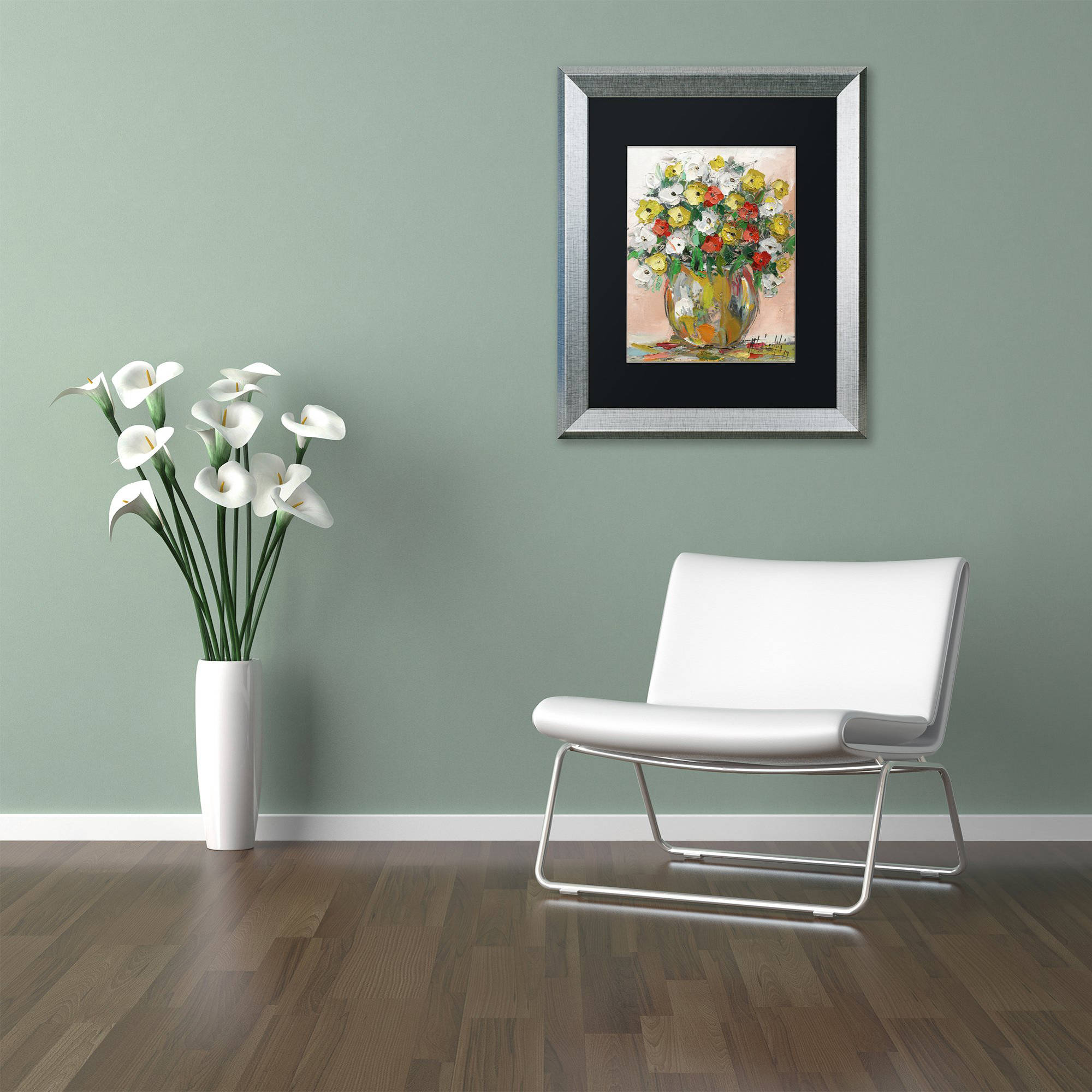 Trademark Fine Art "Spring Flowers in a Vase 8" Canvas Art by Hai Odelia, Black Matte, Silver Frame