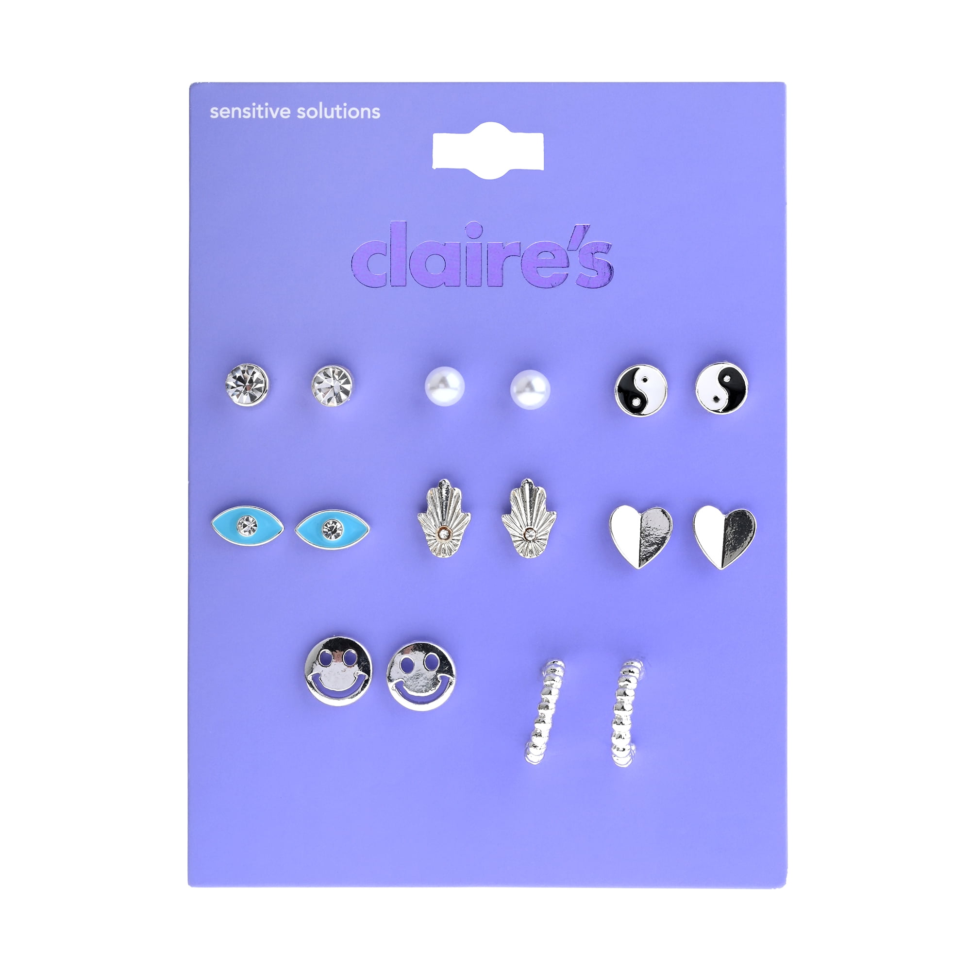 Claire's Girls Hamsa Hands Stud Earring Set, No Gemstone 16 Pieces, 91327 - Walmart.com
